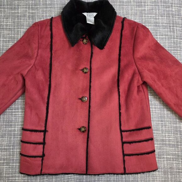 Keren Hart Microsuede Jacket Red Patchwork Women's S Soft Black Faux Fur Lining - Picture 13 of 15